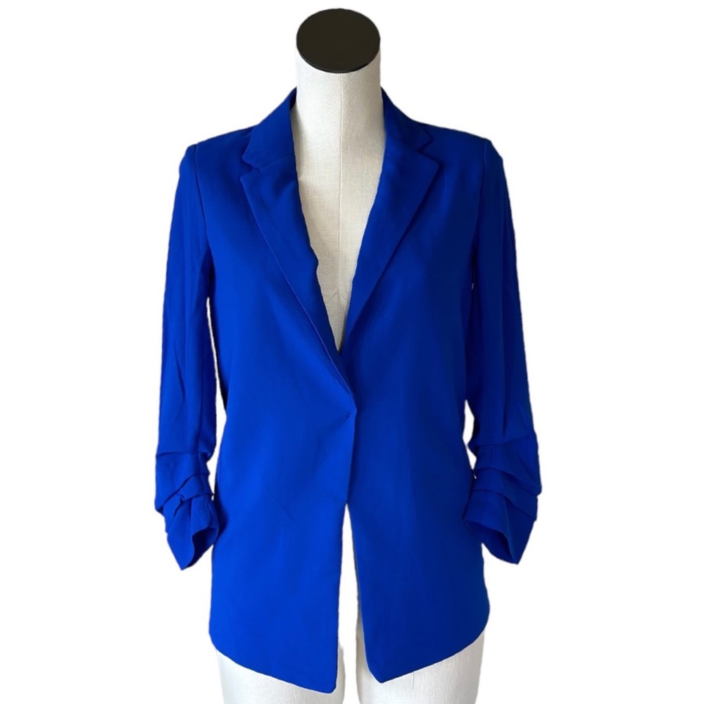 NWT PHILOSOPHY ROYAL BLUE RUCHED SLEEVE NON WRINKLE BLAZER XS - Picture 2 of 8
